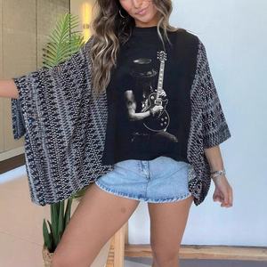 Camiseta Vintage con Estampado Gráfico para Mujer, Estilo Boho, Floral, con Parches de Chifón, Manga Murciélago, Blusa Holgada Informal de Verano, Talla Grande - Product Image 3