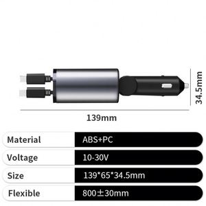 Retractable Cable Car Charger Personalized Adjustable 4 in 1 Fast Charging Type <b>C</b> Charger <b>Adapter</b> with Logo - Product Image 4