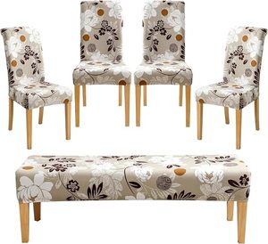 <span class=keywords><strong>Set</strong></span> di 4 Coprisedia per Sala da Pranzo con 1 Coprisedia per Panca, Elasticizzato, Lavabile, Stampato, Protezione per Sedie Parsons - Product Image 1