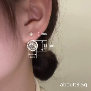 Elegant Faux Pearl Stud Earrings Sparkling Zircon Accent Princess Style Women Fashion Jewelry Daily Wear Gift - Product Image 3