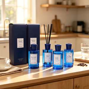 Ascensio Reed <b>Diffuser</b> Set Blue Glass Cylinder Fragrance Home <b>Aroma</b> Long Lasting 6 Months Paraben Free Alcohol Free - Product Image 4
