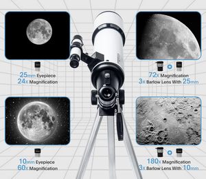 60080mm-Télescope astronomique Réfracteur portable pour étudiants Enfants Débutants Observation des étoiles Moonwatchers - Product Image 3