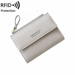 MIYIN curto PU de couro bolsa de bolso com zíper bolsa RFID fino mulheres carteiras titulares de cartão de saco de cartão de dinheiro carteira para a senhora