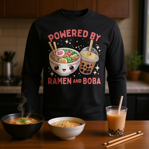Camiseta de manga larga Powered By Ramen And Boba para amantes de la comida - Product Image 3