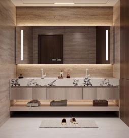 Modern Hotel Style High-end Integrated Stone Basin <b>Bathroom</b> Vanity with extra Large Smart Mirror - Product Image 2