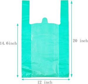 Huamaoheng T-Shirt Bags, Plastic Grocery Bags with Handles in Bulk for Shopping and Restaurant, 12×20 inch (Lake <b>Blue</b>,50 Pcs) - Product Image 3
