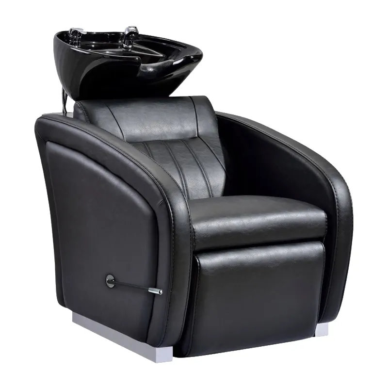 Venda imperdível de shampoo e cadeira para cabeleireiro, móveis de barbearia em cores pretas personalizadas para salão de beleza