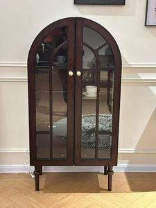 Vetrina ad Arco Antica Stile Mid-Century, Mobile Contenitore Retrò Francese in Legno Massello con Ante in <span class=keywords><strong>Vetro</strong></span>, Libreria Elegante per Soggiorno - Product Image 4