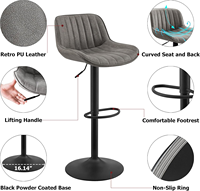 Tabourets de bar pour petit-déjeuner gris, modernes, sans accoudoirs, à hauteur réglable, en similicuir PU, pour îlot de cuisine
