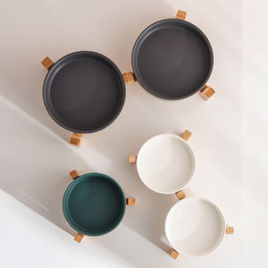 Basing Set mangkuk anjing keramik tinggi tugas berat dengan dudukan Kayu Anti selip dan mangkuk hewan peliharaan yang dapat ditinggikan - Product Image 3