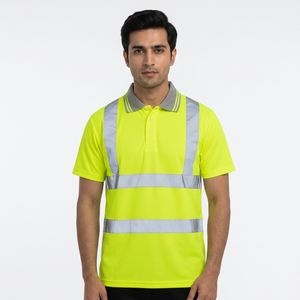 Wholesale Custom Safety Clothing Fluorescent Yellow <b>Orange</b> Reflective Work <b>Polo</b> T-Shirt Class 2 Customizable Logo - Product Image 1