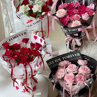 Matériel d'emballage créatif pour bouquet de la Saint-Valentin Qixi, papier épais imperméable, perles, fleurs fraîches, cadeau