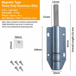 Loquet magnétique à ouverture par pression en alliage d'aluminium pour portes de meubles de cuisine sans poignée, armoires et placards - Product Image 6