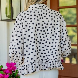 Camicetta da <span class=keywords><strong>Donna</strong></span> Personalizzata con Stampa a Pois, <span class=keywords><strong>Colletto</strong></span>, Bottoni Frontali, Maniche Lunghe e <span class=keywords><strong>Volant</strong></span>, Vestibilità Morbida - Produttore - Product Image 2