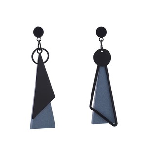 <strong>Japanese</strong> New Vintage Wooden Asymmetric Earrings Triangle Women's Pendant S925 Silver Needle Earrings No Hole Earclip - Product Image 2