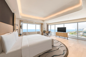 Xinshiyi Manila Conrad dự án khách sạn tùy chỉnh nội thất phòng khách sạn đặt ghế sofa da đầu giường Phân khung gỗ - Product Image 3