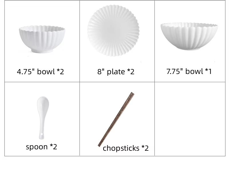 White-9 pcs for 2 people