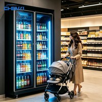 Коммерческий двухдверный механический холодильный шкаф-витрина с функцией No Frost, регулируемыми полками для супермаркетов