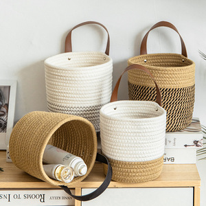 Desktop woven cosmetic <b>storage</b> basket, <b>hanging</b> basket, <b>wall</b>-mounted <b>storage</b> basket, small flower basket, portable kitchen - Product Image 1