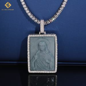 Nuevo y Moderno Collar con Colgante Religioso de Jesús, con Certificado GRA, Completamente Engastado, Estilo Hip Hop, Plata 925, Diamante Moissanita VVS1, Jade - Product Image 1