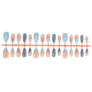 Manicura estilo veraniego en azul marino claro con conchas 3D, estrellas <span class=keywords><strong>de</strong></span> mar, tortugas, ondas <span class=keywords><strong>de</strong></span> agua y uñas postizas en forma <span class=keywords><strong>de</strong></span> almendra. - Product Image 4