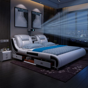 Modern Minimalist Leather Smart Massage Bedroom <strong>Bed</strong> <strong>Under</strong> Storage 2 <strong>Drawers</strong> Comfortable Soft Multi-functional <strong>Bed</strong> Frame - Product Image 3