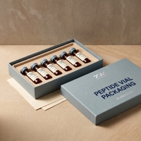 Boîte rigide en carton personnalisée avec couvercle et base bleus pour flacons de peptides, 6 flacons, doublure en éponge, impression offset, soins personnels