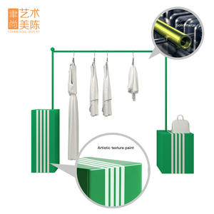 Expositor de Ropa Desmontable Ecológico Personalizable YuShang, de Acero Inoxidable Dorado con Fondo Verde y Rayas Blancas - Product Image 3