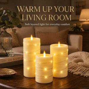 <b>Battery</b> <b>Operated</b> Flickering Flameless Led Candle Set with <b>Fairy</b> String <b>Lights</b> Remote Control and Timer for Home Party Decoration - Product Image 2