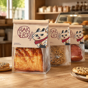 Sac en papier kraft personnalisé avec fenêtre et poignée torsadée pour biscuits, snacks et emballages de boulangerie - Product Image 4