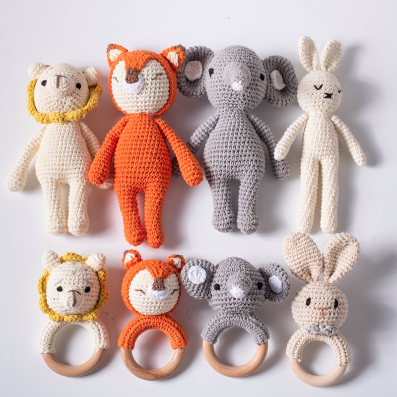 Новый дизайн, милая вязаная кукла и погремушка в виде животного маленького размера, детская игрушка, вязанные игрушки