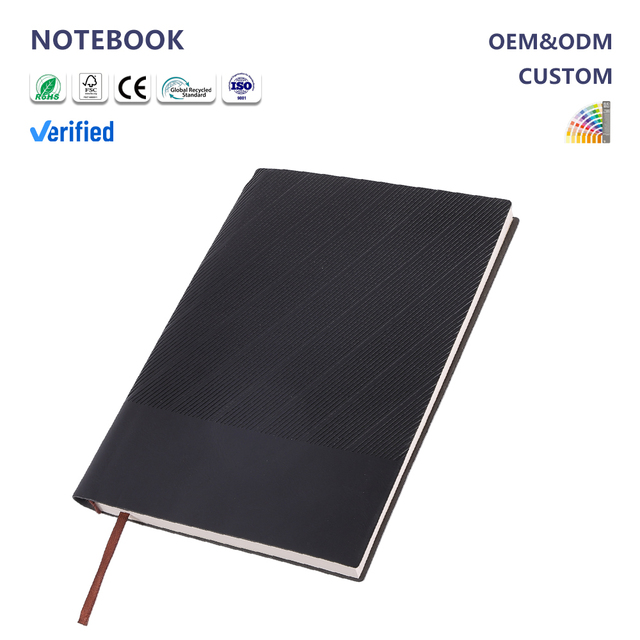 Customized Business Notebook with Simple PU Cover Printing Logo Diary with Bookmark Ribbon