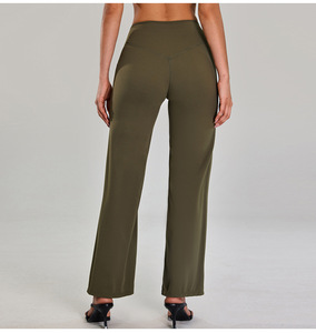 Pantalones rectos de pierna ancha para mujer Leggings de Yoga de cintura alta de nailon 75% para levantamiento de cadera y actividades al aire libre - Product Image 3