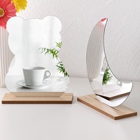 Miroir de Maquillage Acrylique de Forme Ondulée Esthétique et Irrégulière, Style « Ins », avec Base en Bois Facile pour Décoration de Coiffeuse dans la Salle de Bain ou la Chambre