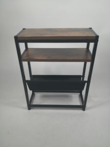 Tavolino Laterale in Legno e Metallo con Ripiano, Comodino, Tavolino Portariviste con Portaoggetti in Tessuto per Soggiorno - Product Image 5