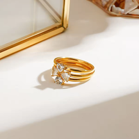 Moge-Ensemble de trois pièces de bijoux de luxe élégants sertissage de griffes diamant brillant en forme de larme trèfle à quatre feuilles, bagues empilables pour filles