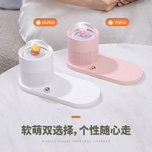 <b>Wireless</b> Charging Night <b>Light</b> Led Touch Control Round Bedside Lamp For Bedroom White Dono Pink Tofu 2000 Ma Usb Power - Product Image 5