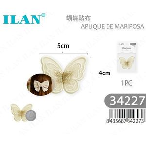 Applique a Farfalla Ilan 5x4cm, Accessorio per Capelli Ricamato, Decorazione per Acconciature da Sposa - Product Image 1