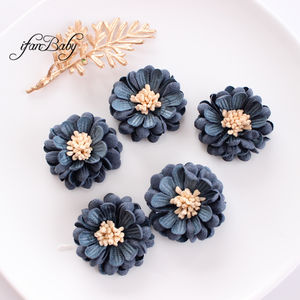 Flores de cuero sintético de 4cm con <span class=keywords><strong>estambre</strong></span>, tela artesanal, flores artificiales, accesorios para el cabello DIY, cuatro estaciones, Unisex - Product Image 6