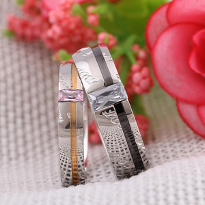 Fine <b>Rings</b> Couple <b>Set</b> Geometric Design Channel Setting Pink And Clear Stone Unisex Gift Jewelry - Product Image 2