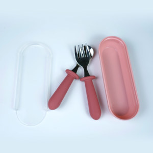 Ensemble de repas d'entraînement pour bébé <span class=keywords><strong>Fourchette</strong></span> et cuillère en acier inoxydable avec poignée en silicone pour les tout-petits - Product Image 6