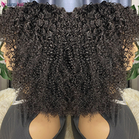 Perruque Courte Bouclée en Cheveux Humains Vierges Remy avec Frange, Style Bob Frisé Kinky, Dentelle Transparente Frontale Sans Colle, Noir Naturel, Sans Perte de Cheveux