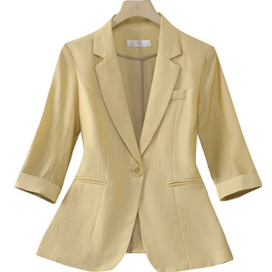 Thin Tencel Blazer For Women Mid Sleeve Short Casual High End Solid Color Breathable No Wrinkle Treatment - Product Image 5