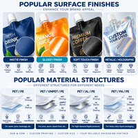 Pochettes transparentes à bec verseur 200ml 250ml 300ml pour jus, café, boissons, avec bouchon à vis, qualité alimentaire, sans BPA, en plastique PET, OEM