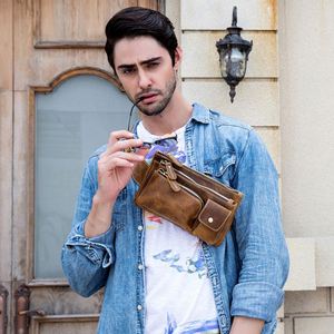 मंदी की वास्तविक चमड़े की विंटेज शैली छाती फैनी पैक वाटरप्रूफ फोन पाउच सूखे बैग बेल्ट पैटर्न के साथ चल रहे सामान - Product Image 4