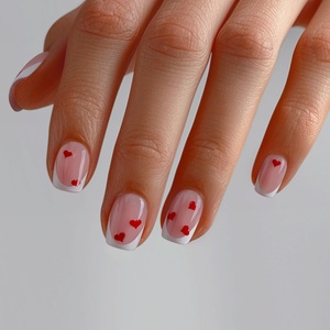 Uñas Postizas Cortas Cuadradas Reutilizables al por Mayor con Logotipo Personalizado, Punta Francesa Rosa Cromada, Uñas de Gel Suave para San Valentín, Uñas a Presión al por Mayor - Product Image 2