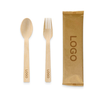 Ensemble de couverts jetables biodégradables en bambou (couteau, fourchette, cuillère) avec boîte de voyage pour avion