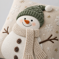 Housse de coussin de Noël aspect lin personnalisée 45x45, broderie bonhomme de neige et flocon de neige, Joy to the World, décoration nordique pour la maison
