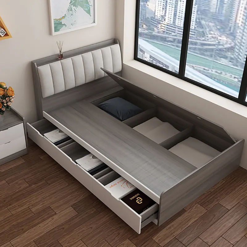 Chambre à coucher moderne lit en bois avec tiroirs lit en bois massif pour chambre à coucher