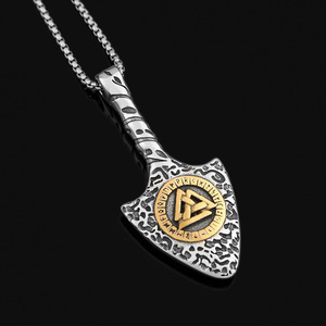 yunnique Pendentif Lance Runic Viking en Acier Inoxydable, Collier pour Homme Bicolore Or, Chaîne de Pull, Cadeau - Product Image 3